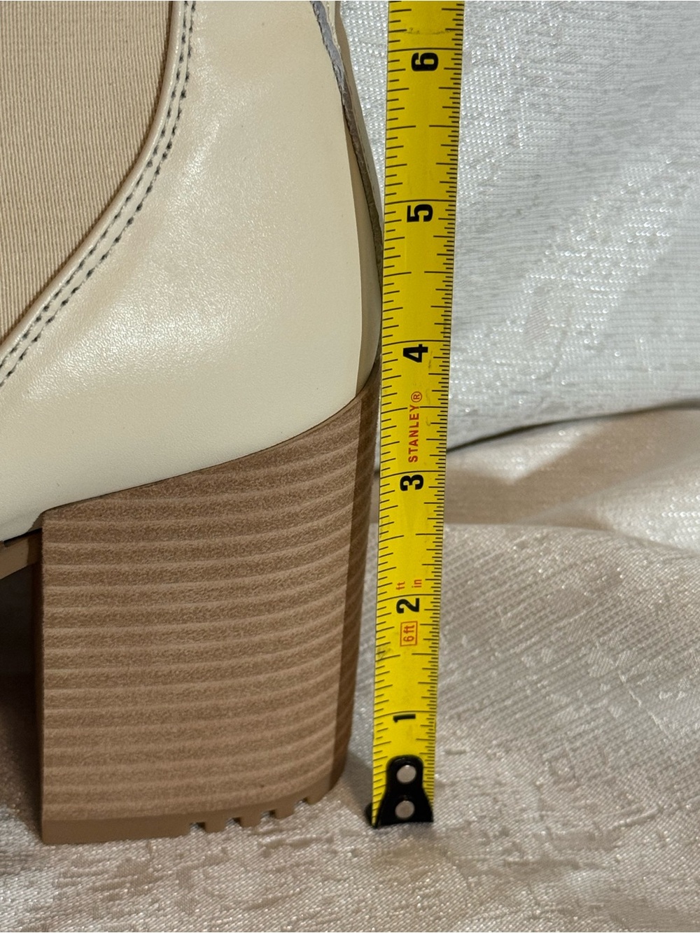 Sam Edelman Rollins Cream Leather Chelsea Block Heel Boots for Women - Picture 8 of 13